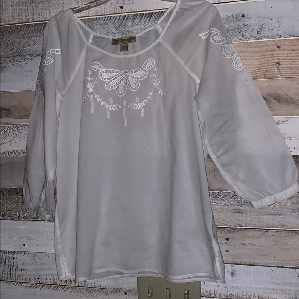 Vintage America Sheer White lace cut out blouse